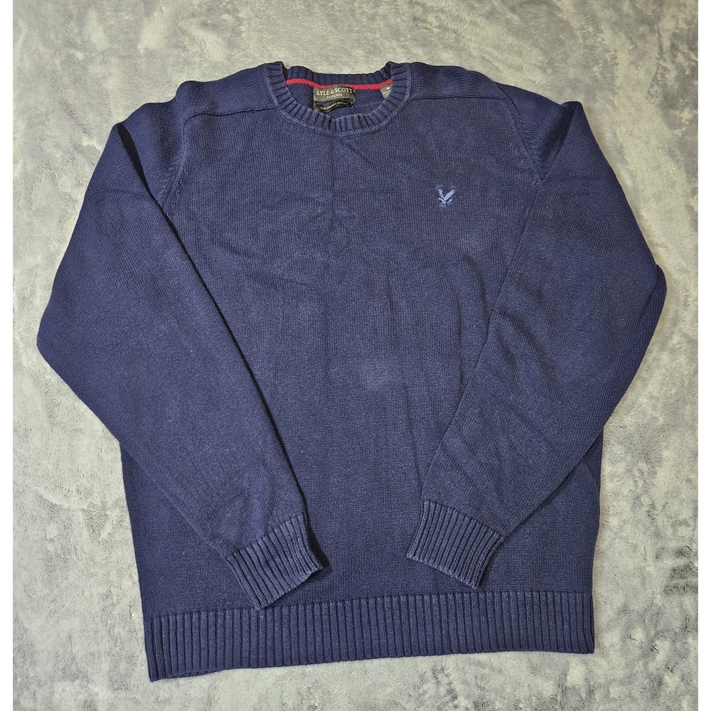 Lyle & Scott Men's Navy Blue Sweater 100% Combed Cotton Size Medium Long Sleeve